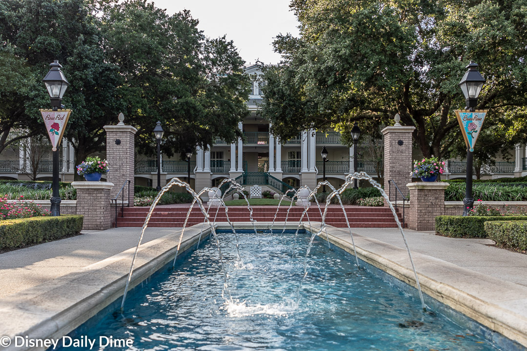 Fountains like this one at Port Orleans Riverside further the stateliness of this area of the resort.