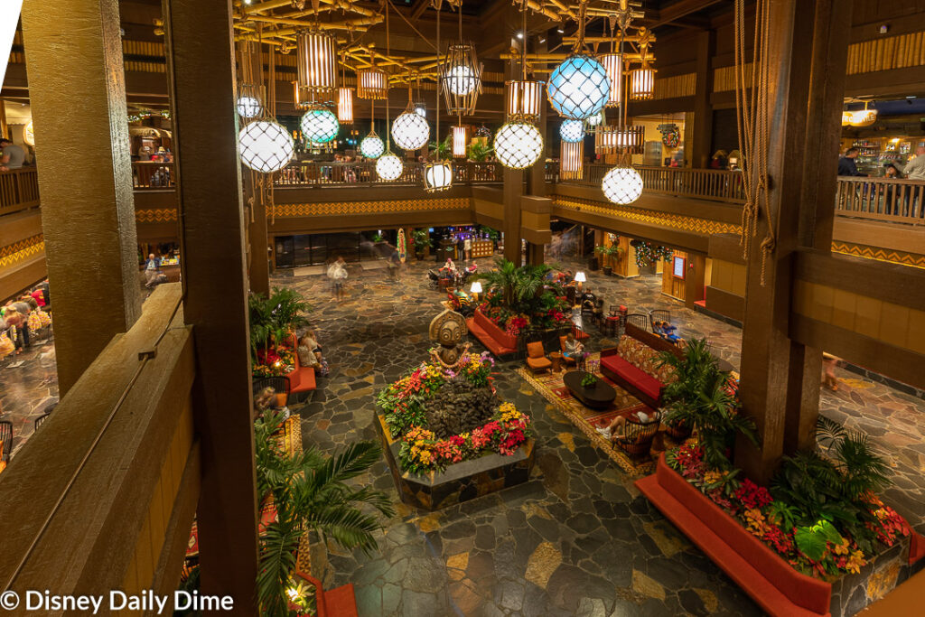 The lobby of the Polynesian Village Resort captures you.