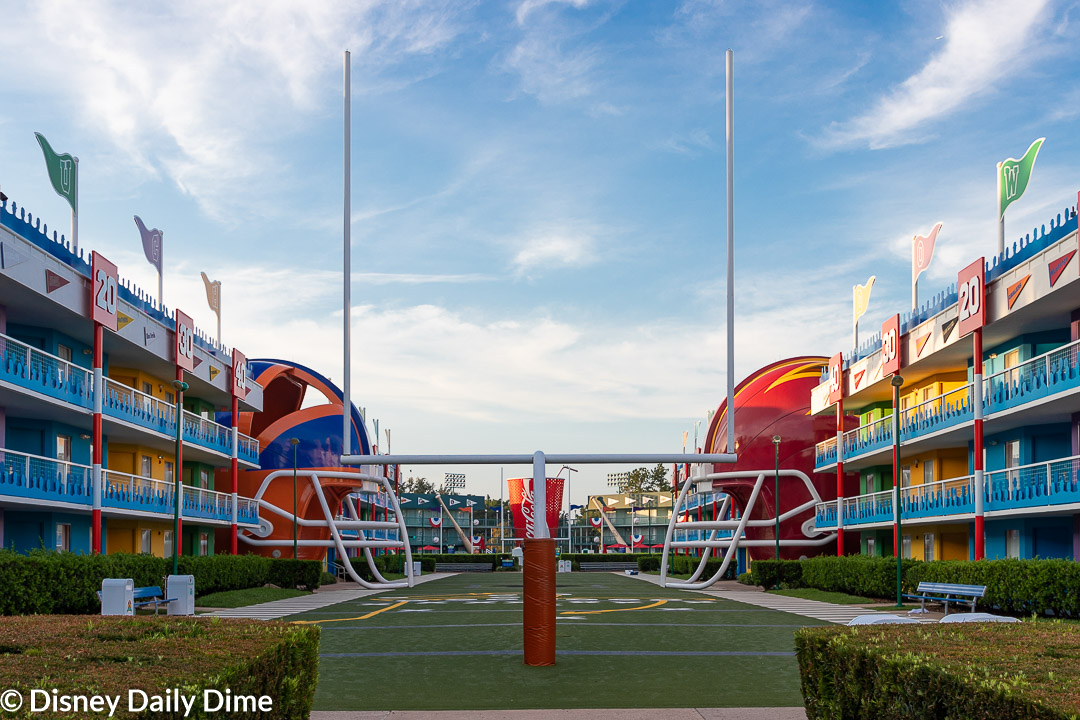 This small football field at All Star Sports Resort is jst one of five different themed areas around the resort.
