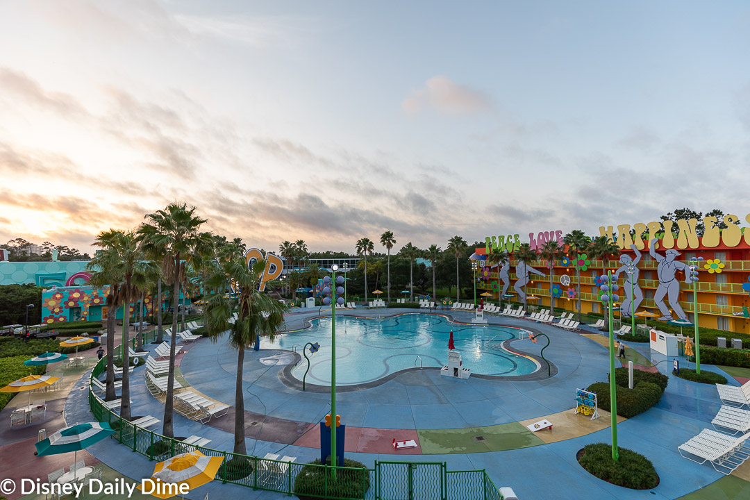 The Hippy Dippy Pool at Pop Century Resort is the main resort pool and has considerably more activity at it.