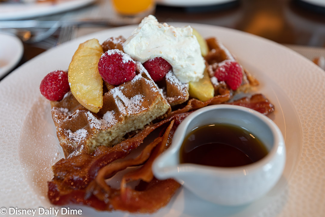 If you get only one entree at Topolino's Terrace Character Breakfast, we think the Sour Cream Waffles must be it!