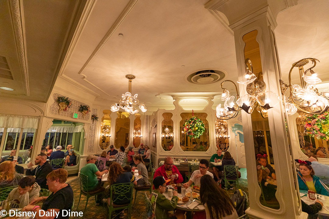 The interior decor of The Plaza Restaurant at Disney World has a Victorian feel that we enjoyed.