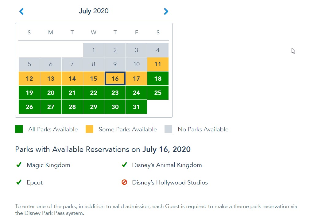 Disney Park Pass Theme Park Reservation System Link Goes Live, Availability  Calendar Debuts