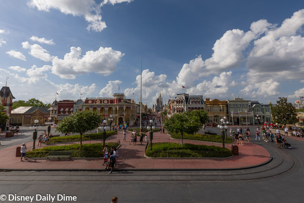 Looking down Main Street, U.S.A towards Cinderella Castle.